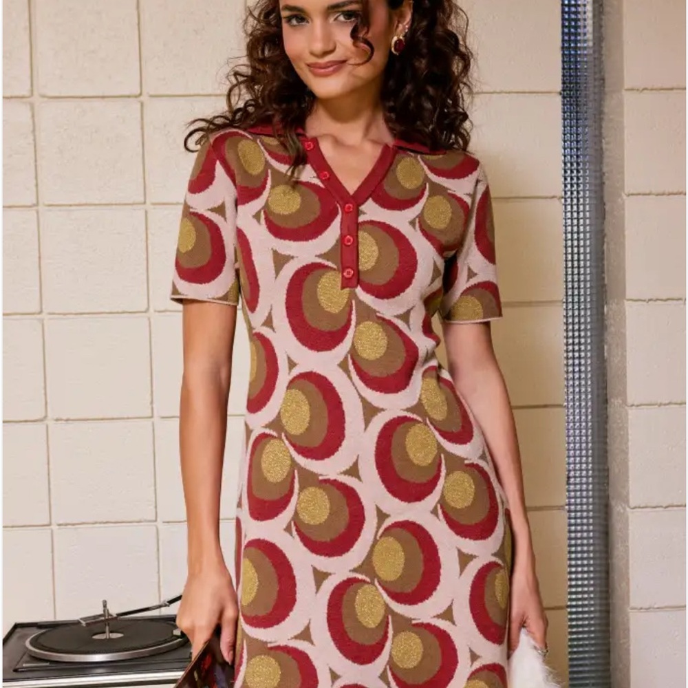 Cider 
Polo Geometric Knitted Mini Dress. New